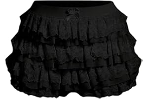 BEAUDRM Women's Y2k Ruffle Shorts Lace Lolita Bloomers Elastic Waist Bow Front Shorts Micro Boyshorts