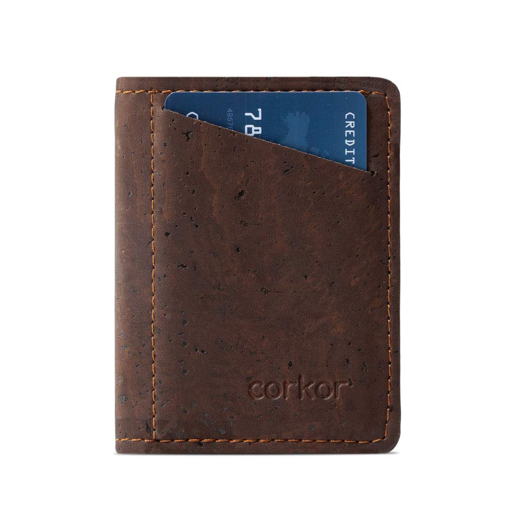 Corkor Slim Wallet for Men, RFID Safe, Vegan Non Leather, Bi-fold Cards Cash, Brown Color - No Coin Pocket, S, Minimalist