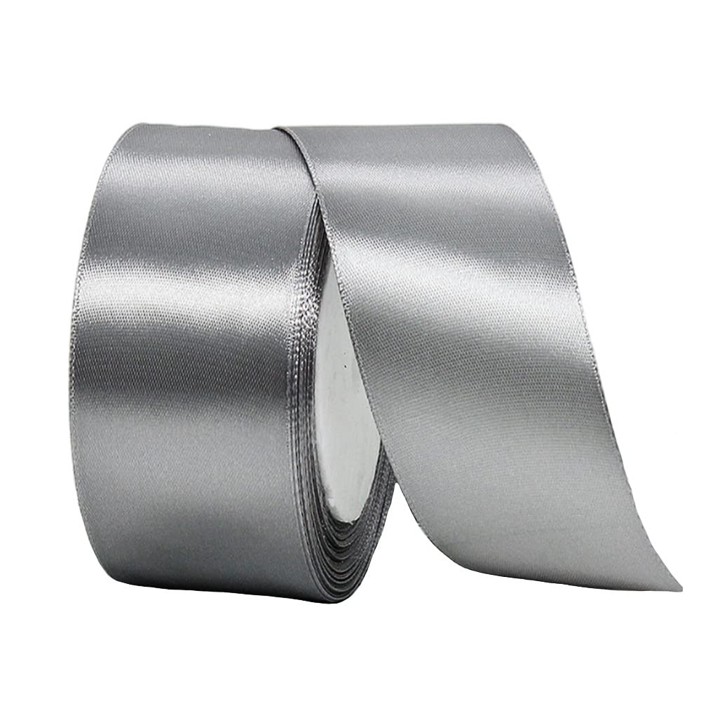 40mm Wide Thick Silver Ribbon for Gift Wrapping,22m 1.5Inch Large Fabric Satin Ribbon Silver Bow for Gift Wrapping,Ribbons for Crafting,Hair,Bouquets,Wedding,Car,Presents,Cake,Christmas Decorations — image 1