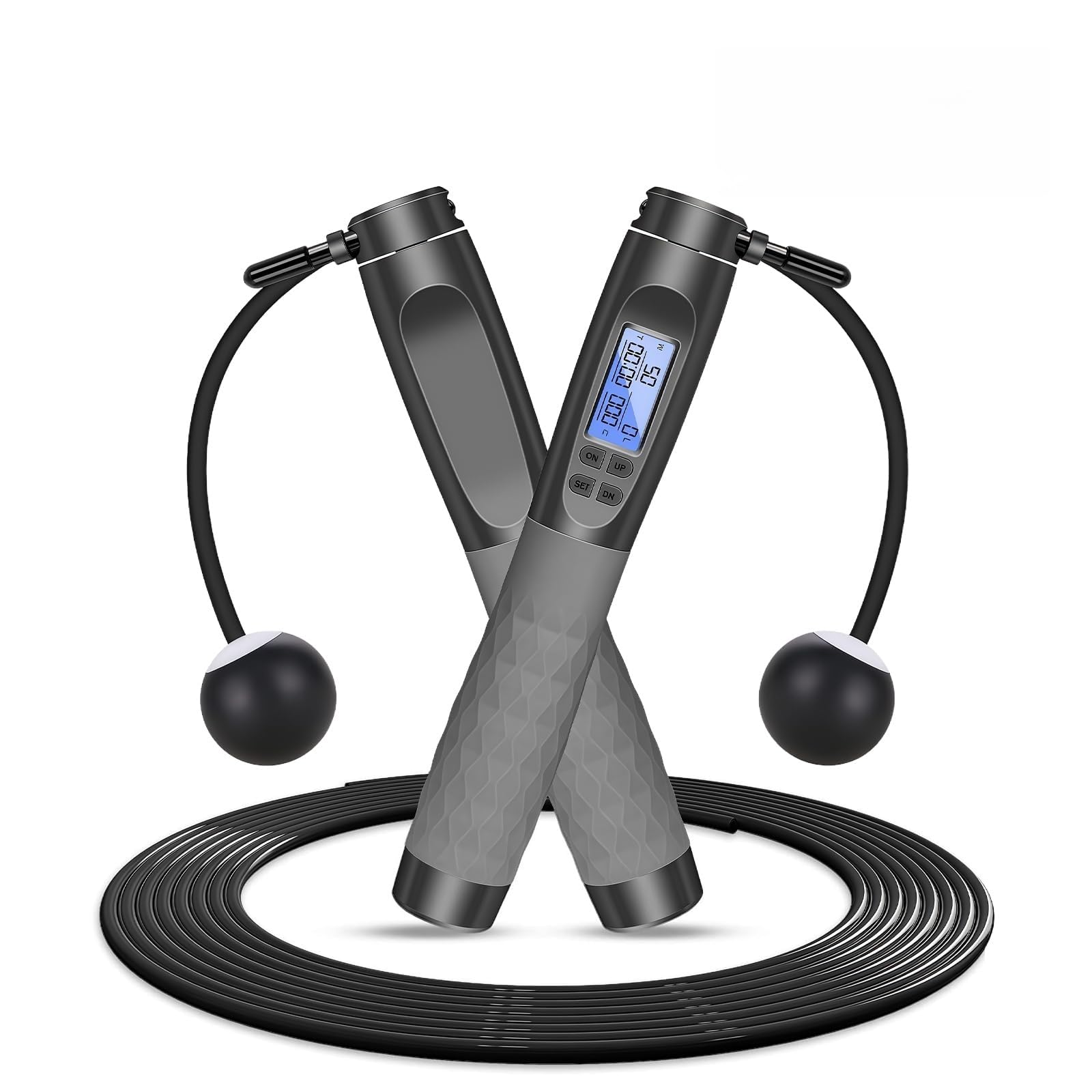 Flintronic Dual-purpose Skipping Rope Electronic Counter Skipping Rope, Sports Weight Loss Counting Ropeless Skipping Rope, With Weight Ball, Unisex, Adult Children, Etc. (Gray-black)