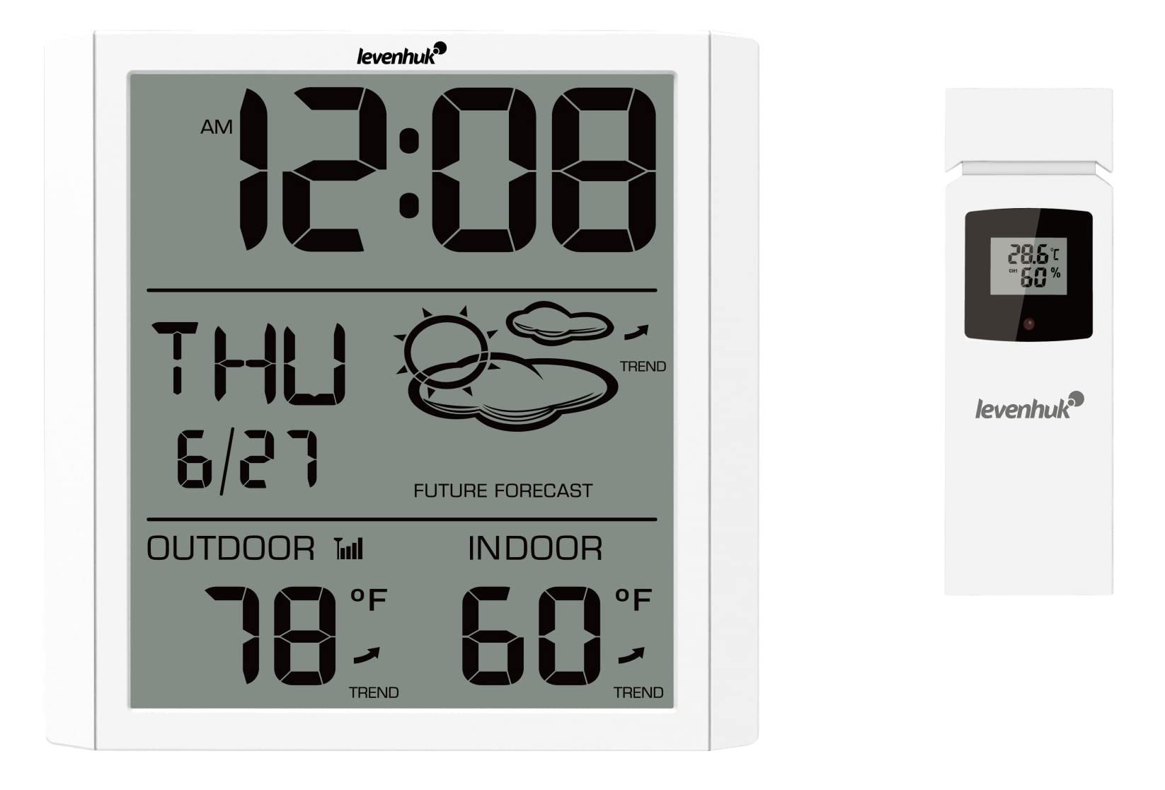 Levenhuk Wezzer PLUS LP30 Thermometer with Clock, Calendar, and Remote Sensor with Built-in Hygrometer and Screen