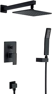 Wall Mounted Shower Faucet Set with 8" Metal Rain Shower Head and Hand Sprayer, Black