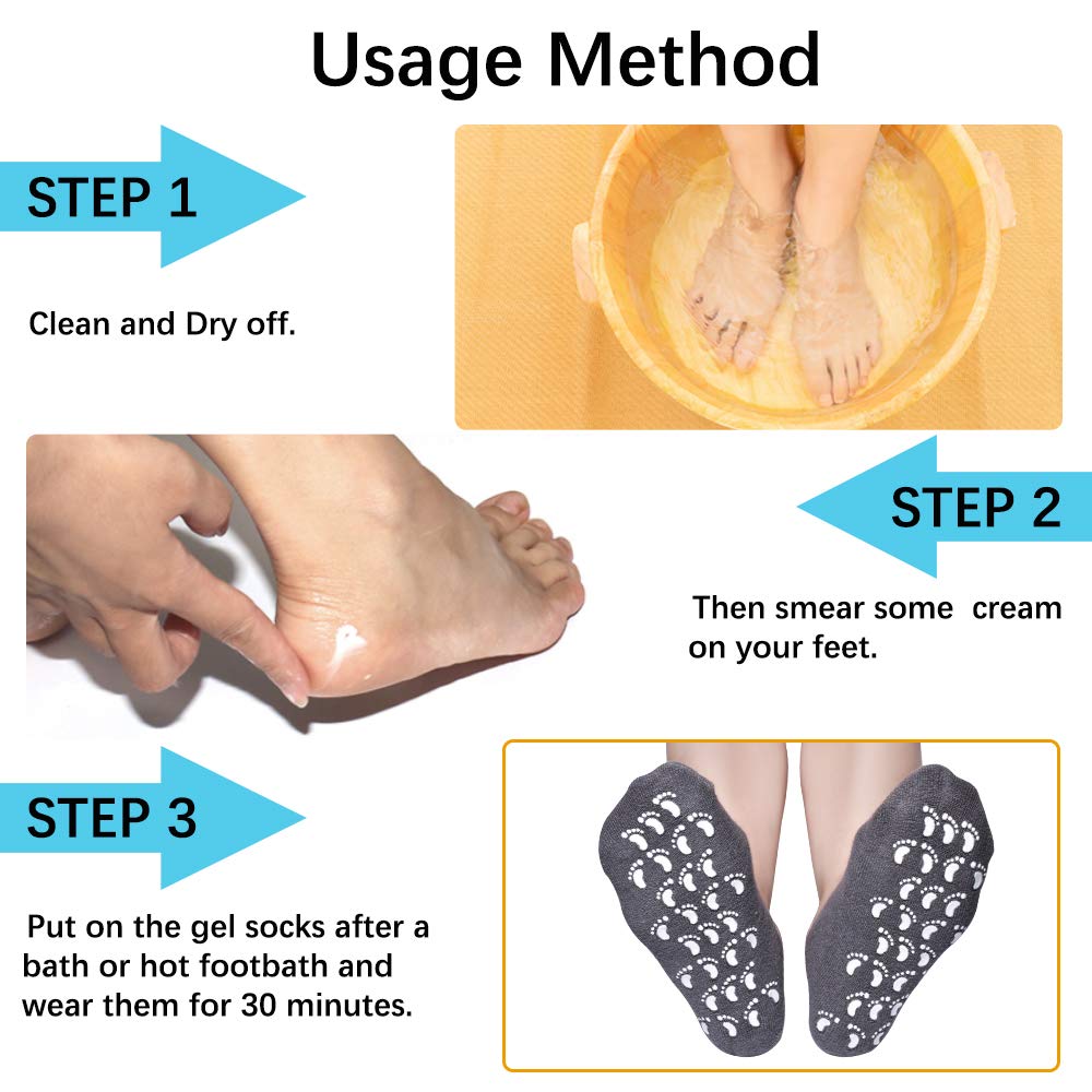 Gel Socks, Moisturizing Socks, Soft Moisturizing Gel Socks, Gel Spa Socks For Repairing and Softening Dry Cracked Feet Skins, Gel Lining Infused with Essential Oils and Vitamins (Black & Gray) … : Beauty