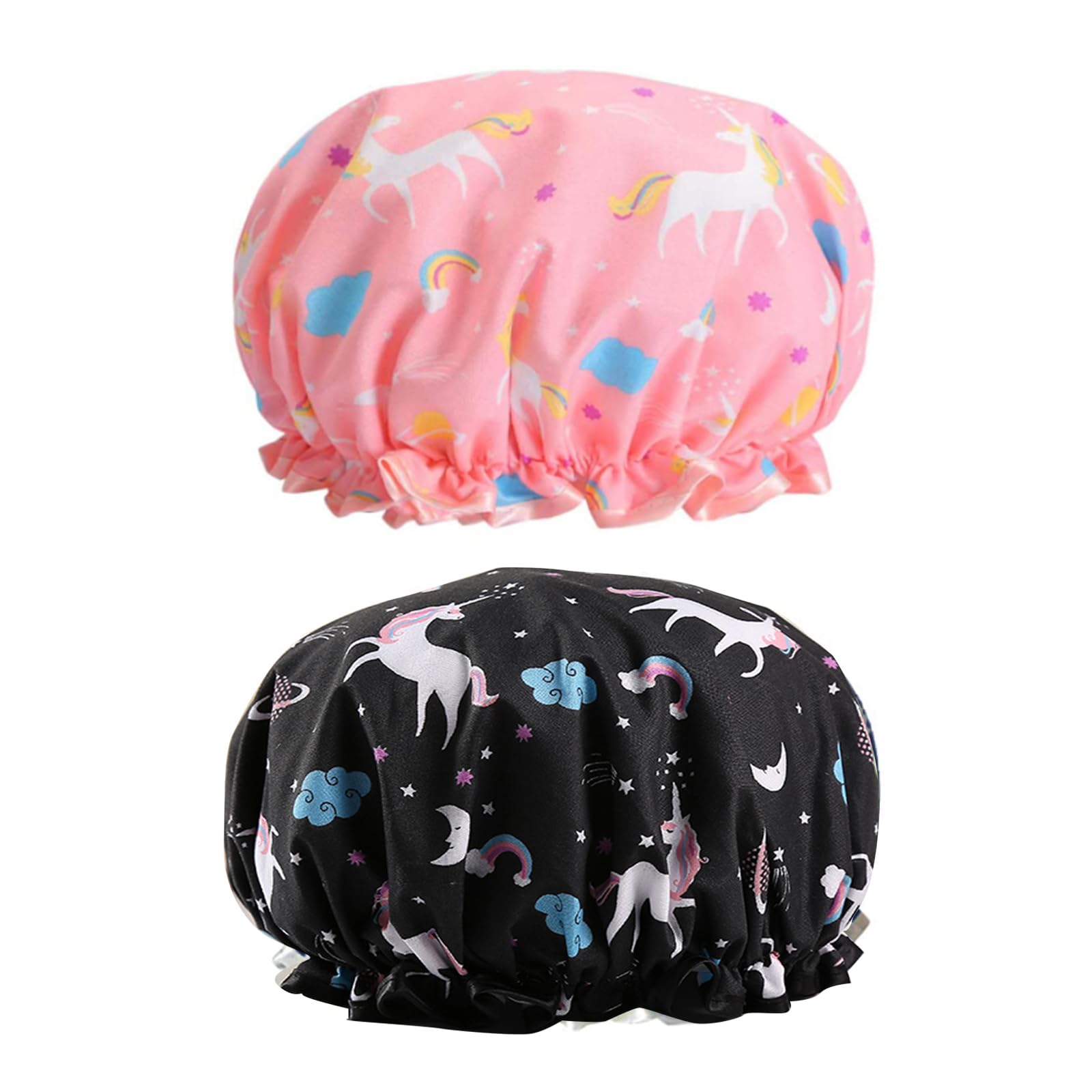 2 Pack Unicorn Shower Cap for Kids Teens Waterproof Bath Cap for Shower Bath Spa Hair Care Soft Elastic Double-Layer Design Cute Durable Reusable Shower Cap for Girls Boys