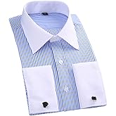 Cloudstyle Men's Dress Shirt Slim Fit Button Down Stripe Checked Shirt