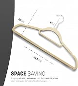 KEPLIN Velvet Hangers 50 Pack 45cm Thin Non-Slip with Tie Bar Cream view 2