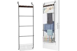 FAGIGY Over The Door Towel Rack, 5-Tier Towel Racks for Bathroom Door Hanging, Bathroom Back of Door Towel Bar, Door Blanket Holder for Clothes, Washcloths,Hand Towels, Sponges,Black