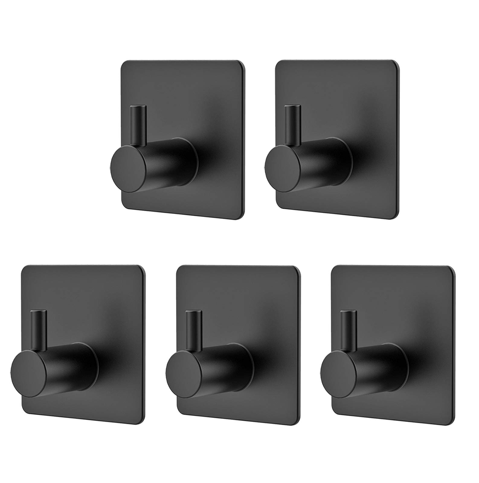 homeasy 5 Pack Self-Adhesive Towel Hook, 5kg Bathrobe Wall Hook, Stainless Steel Brushed Bathroom and Kitchen Towel Rack, No Drilling Black (O-Shaped)