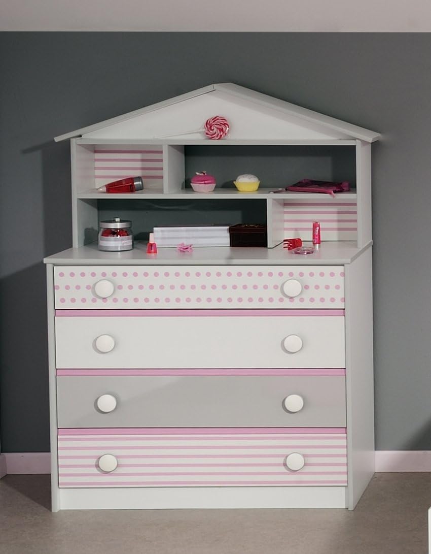 Parisot Gourmandise Hutch Hutch May Be Added To The Desk 2274BURE with Particle Boards Plus Paper Foil Plus Shiny Melamine, 96 x 53.1 x 22 cm, White/Grey