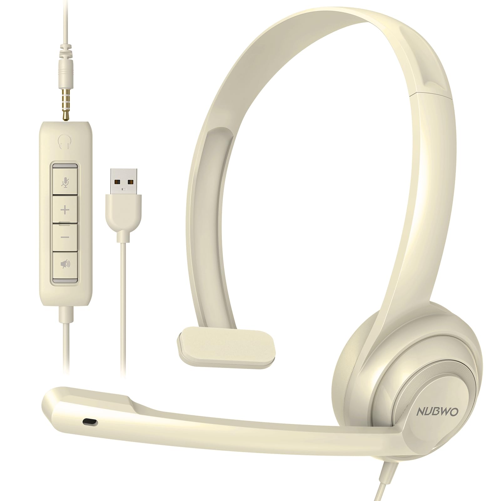 Photo 1 of NUBWO HW02 USB Headset with Microphone Noise Cancelling &in-line Control, Ultra Comfort Computer Headset for Laptop pc, On-Ear Wired Office Call Center Headphone for Boom Skype Webinars (Apricot)