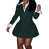 Adogirl Women 2 Piece Outfits Color Block Crop Blazer Mini Pleated Skirt Sets Matching Set Casual Business Skirt Suits