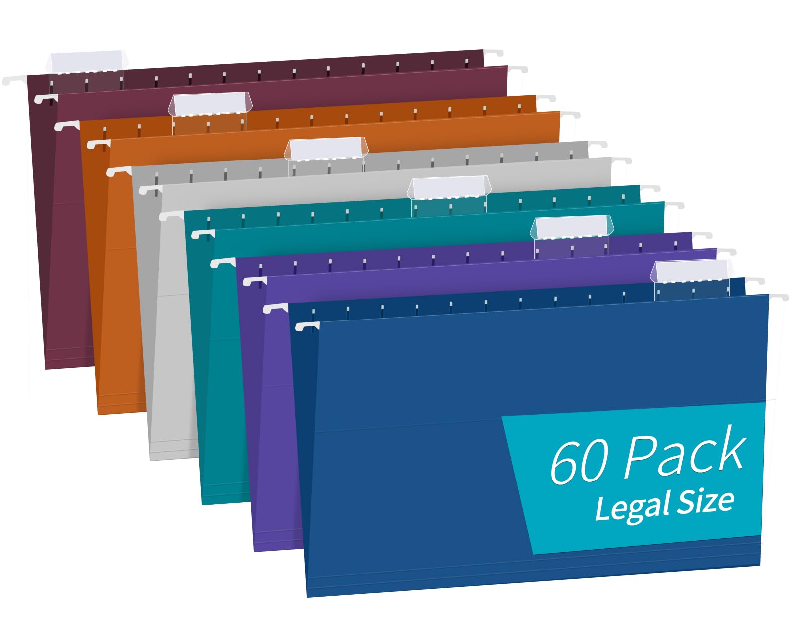 Photo 1 of Hanging File Folders, RAZCC 60 Pack Reinforced Hanging Folders Legal Size, Designed for Bulky Files, Filing Cabinet, Adjustable Tabs, Assorted Colors