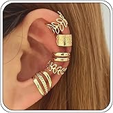 Ear Cuff Earrings for Women, 5pcs Trendy Chunky Gold Silver Black Rose Gold Ear Cuff Non-Piercing Cartilage Hoop Clip On Earrings Christmas Jewelry Gifts