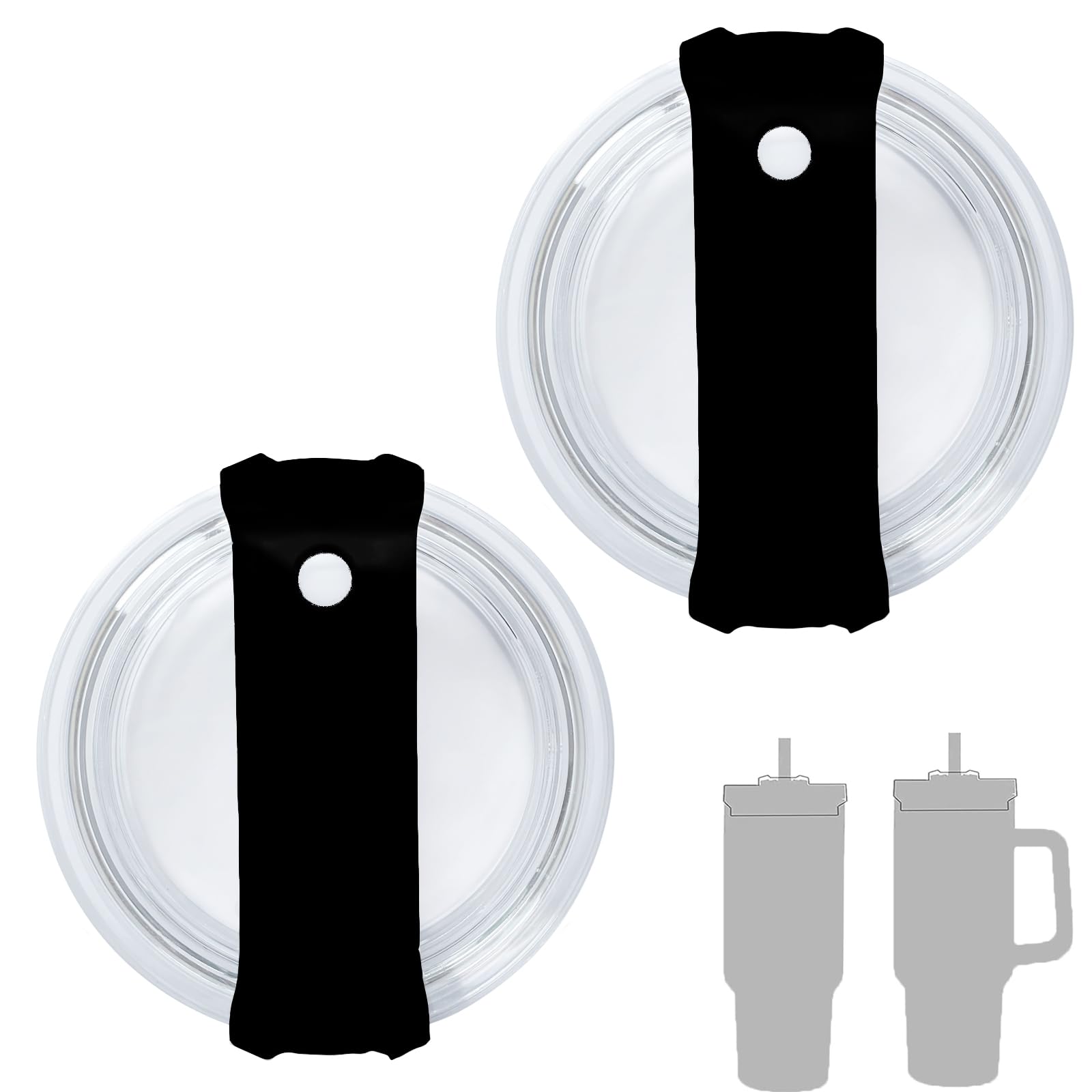 Photo 1 of 2 Pack 40 OZ Tumbler Lid Compatible for Stanley Quencher, Spill Proof Splash Resistant Stainless Steel Tumbler Covers Fit for Stanley and More Coffee Mugs (Black, 40oz-1.0)