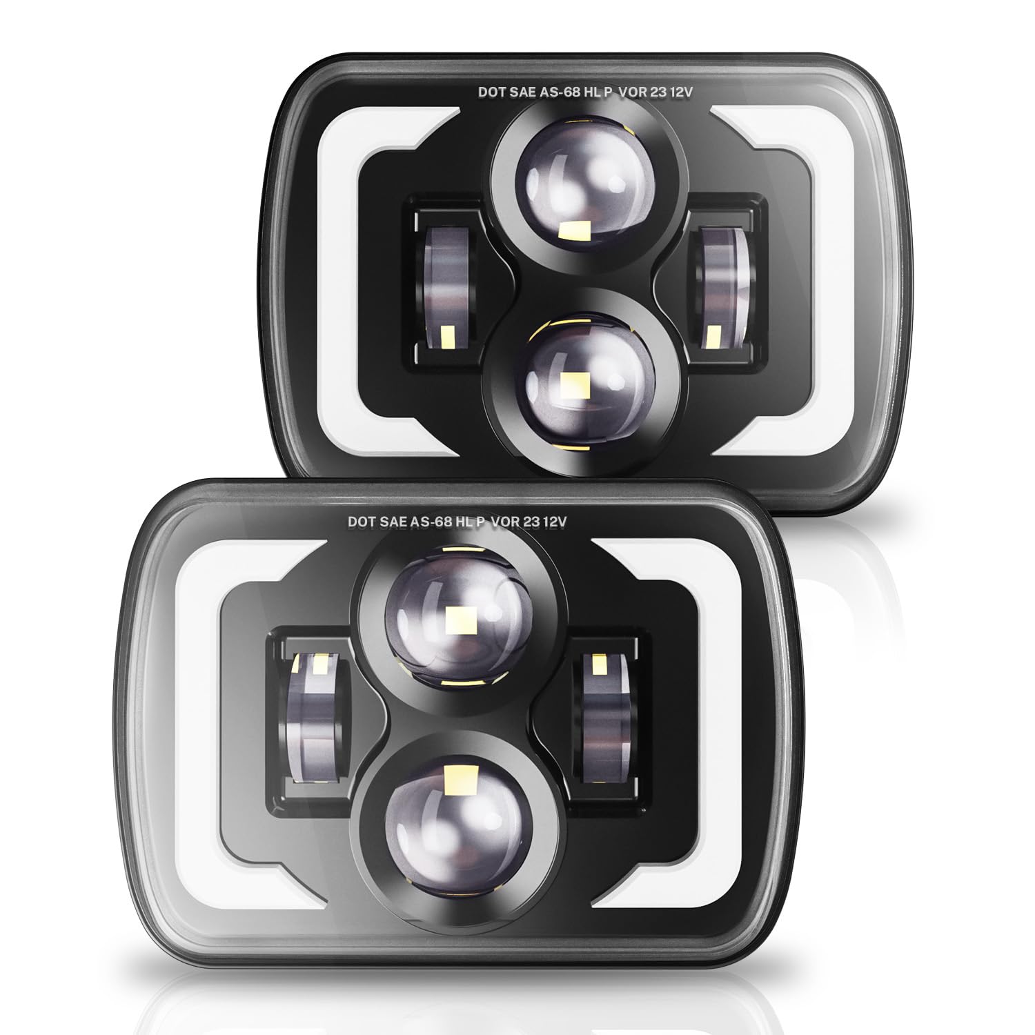 5x7 / 7x6 Rectangle LED Headlight With Halo DRL Hi/Lo Beam For Jeep XJ YJ Chevy S10