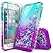 iPhone 8 Case, iPhone 7 Case w/[Tempered Glass Screen Protector], NageBee Glitter Liquid Quicksand Waterfall Floating Flowing Sparkle Shiny Bling Diamond Girls Cute Case -Aqua/Purple