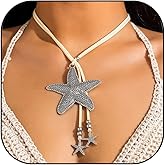 NORLSO Large Starfish Necklace for Women Layered Boho Starfish Choker Necklace Statement Starfishs Beaded Necklace Summer Beach Surfer Jewelry