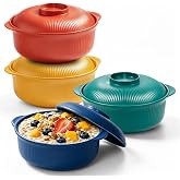 Microwave Bowls with Lids, 40 oz Lightweight Unbreakable Bowls, 4 Pack | Stackable Bowls with Side Handles; BPA-free, Reusable, Microwave and Dishwasher Safe for Soup, Cereal and Oatmeal.