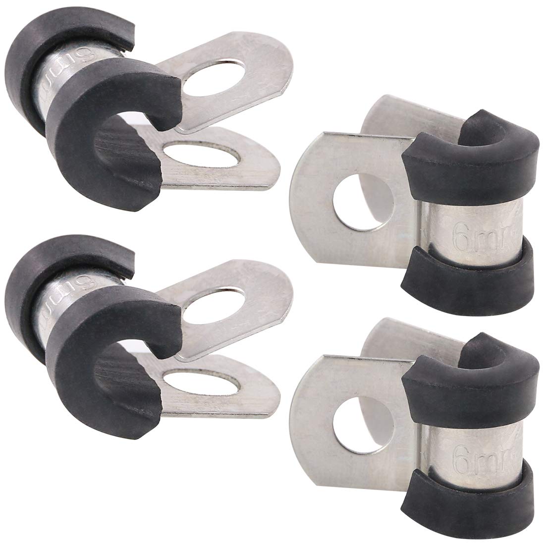 Keadic 20Pcs 1/4" (6mm) Cable Clamp Rubber Wire Clamps Stainless Steel Rubber Cushioned Insulated Clamps
