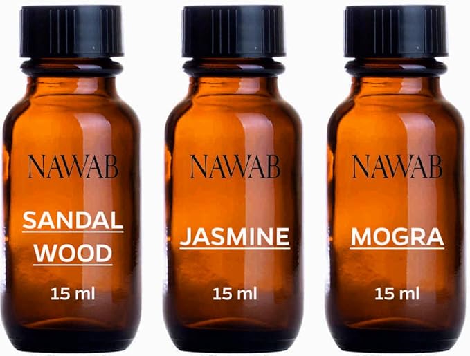 NAWAB Essential Aroma Diffuser Oil(Jasmine,Sandalwood,Mogra-15ml Each)