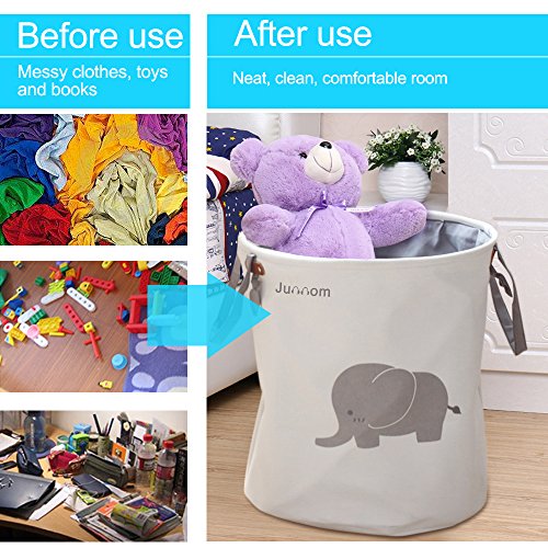 Storage Baskets, Junnom Collapsible & Convenient Laundry Bin / laundry Basket / Laundry Hamper / Storage Solution for Office, Bedroom, Clothes, Toys - Super Cute Gray Elephant