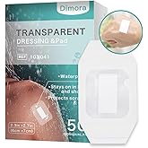 Dimora Transparent Film Dressing with Pad 50 Pack, 2.3"x2.7" Waterproof Adhesive Bandages Post Surgical Wound Cover Barrier Film