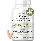 15 Day Advanced Colon Cleanse, Probiotics & Natural Herbs, Supports Detox & Gut Flora for Women & Men, with Cascara Sagrada, Psyllium Husk & Senna Leaf, 30 Capsules 1-2 Daily | 15 Day Cleanse