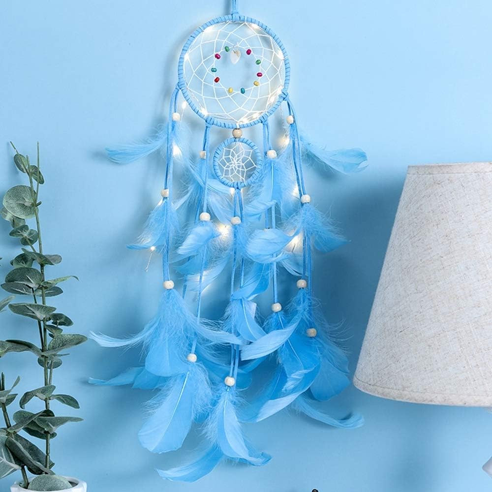 Junenoma Dream Catcher String Lights - Hanging Dreamcatcher Decoration LED String Lights Battery Operated Wall Lights Wall Decor for Bedroom,Blue
