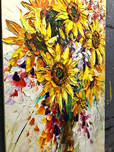 V-inspire Oil Painting, 24x48 Inch Floweres Abstract 3D Hand-Painted Modern Home Decoratio Gray Wall Art Wood Inside Framed Hanging - Thumbnail 3