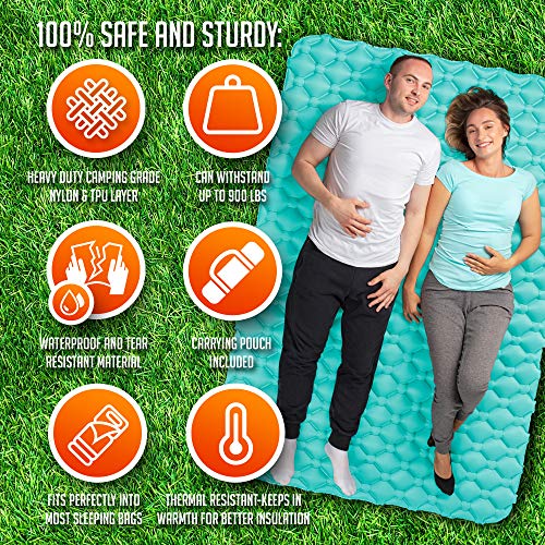 Royexe Heavy Duty Double Sleeping Pad | Ultra Thick Inflatable Camping Mat | 2 Person Compact Bed for Backpacking and Hiking | Compact Sleeping Bag Air Mattress (Peacock Blue)