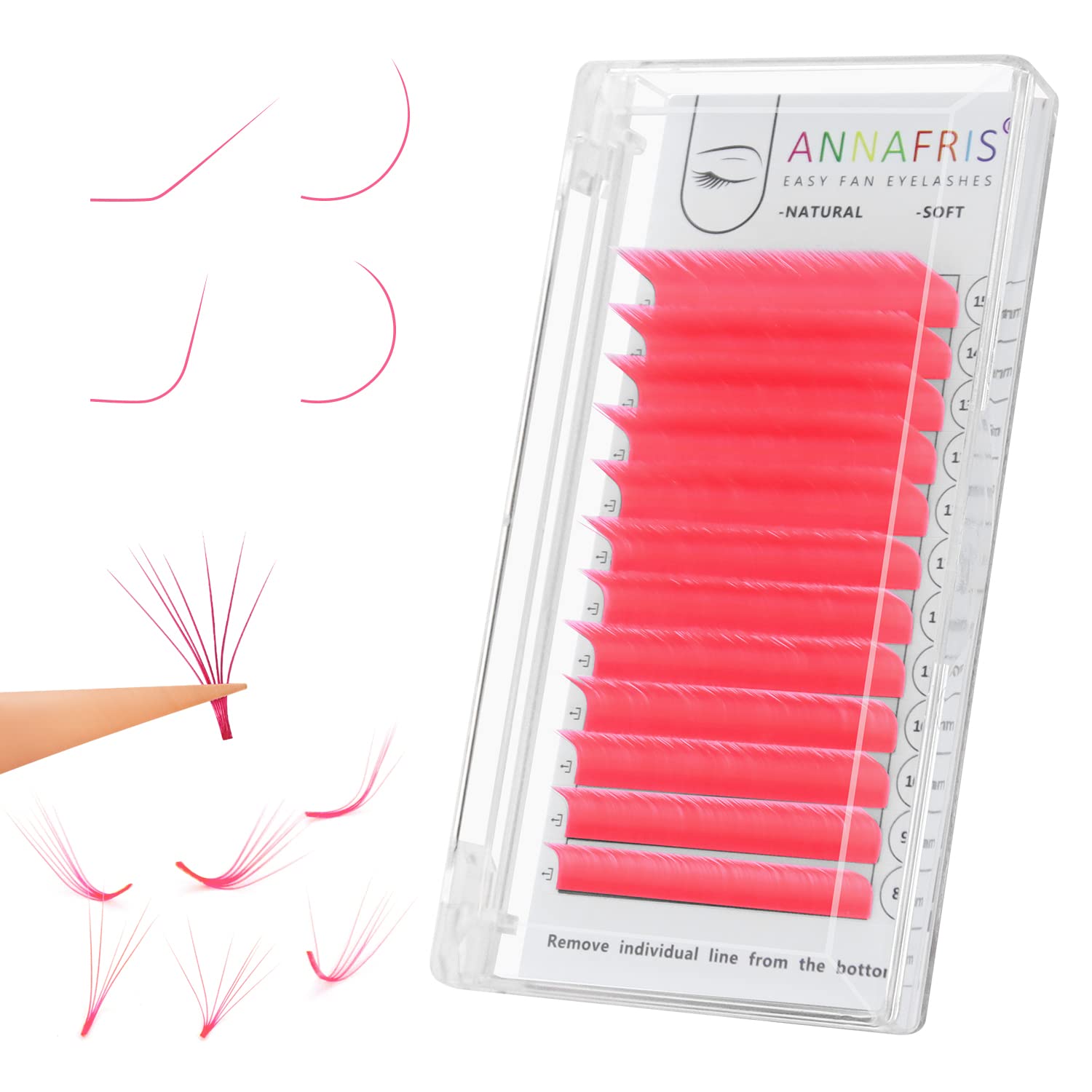 ANNAFRIS Easy Fan Colored Eyelash Extension Pink 0.10 C 8-15mm Mix Colorful Volume Lash Russian Easy Fan Lashes Self Fanning Professional(EasyFan Pink,0.10 C Mix)