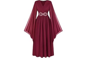 Scarlet Darkness Women's Renaissance Costume Wrap V Neck Medieval Dress Split Bell Sleeve Embroidery Fairy Dresses