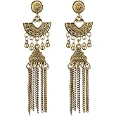 Jhumka Earrings for Women Charm Long Tassel Bell Beaded Jhumki Drop Dangle Traditional Indian Bollywood Bohemian Dangling Chandelier Earring Ethnic Gypsy Jewelry Gifts