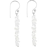 NJCRAFT Gemstone Chips Dangling Long Earrings, Stone 2-3 MM, Silver Plated, Handmade Jewelry, Chakra Healing Crystals, Polished Nuggets Stones, Women Earrings, Gemstone Jewellry