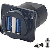 QIANRENON USB 3.0 Socket Dual USB Panel Mount Solderless Connector, USB 3.0 Female to Female Coupler Socket USB Panel Mount P