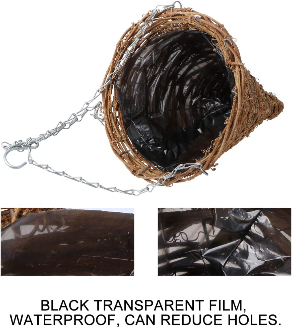 Yardwe Hanging Planter Rattan Cone Shape Plant Flower Pot Farmhouse Wall Flower Basket Fern Wicker Bird Nest Plant Pot Weave Herb Orchid Pot for Indoor Outdoor Garden Log Color: Garden & Outdoor
