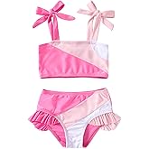 YOUNGER TREE Toddler Girls Two Pieces Swimsuit Color Block Stripe Swimwear Summer Beach Bathing Suit 18M-5T