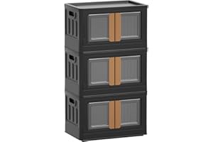 HAIXIN Black Storage Bins with Lids - 47Qt Stackable Storage Drawers 3 Pack, Closet Organizers and Storage, Folding Storage Boxes Set