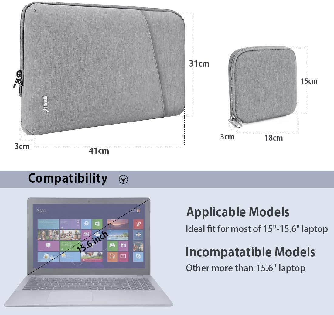 NEWHEY Laptop Sleeve Case 15-15.6 Inch Water Repellent Laptop Cover Bag Shock Resistant Notebook Protective Bag with Small Case Gray - Image 3