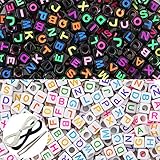 JPSOR 1000 Pcs 2 Color Acrylic Alphabet Letter Beads with 1 Pair of Tweezers, 1 Black Cord and 1 White Cord for Jewelry Making Kids DIY Necklace Bracelet