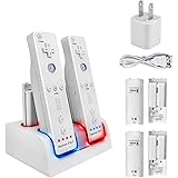 Upgraded Wii Remote Controller Charger Station, Covanm 4 Port Wii Charging Station with 4 Rechargeable Battery for Wii (4 Por