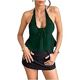 Floerns Women's Y2k Tie Front Halter Top Sleeveless Drawstring Flared Cute Peplum Tops