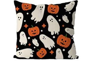 GAGEC Halloween Pillow Covers 18x18 Inch Ghost Pumpkins Linen Pillowcase Holiday Farmhouse Throw Pillows Indoor Outdoor Couch Cushion Case for Home Sofa Decor