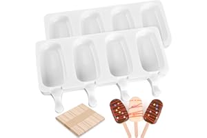 WMKGG Popsicle Silicone Molds Set, 2 PCS Ice Cream Molds with 50 Wooden Sticks for Cake Pop, Ice Pop, Cakesicles, (Standard Size/White) …