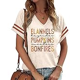 Halloween Shirts for Women V Neck Fall T Shirts Autumn Pumpkin Graphic Tee Thanksgiving Tops
