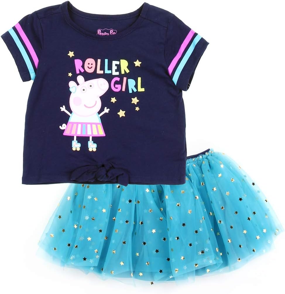 Pink Pig Toddler Girls' 2 Piece Top and Tutu Skirt Set Turquoise and Navy Blue, Sizes 2T, 3T, 4T