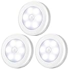 AMIR Motion Sensor Light, Cordless Battery-Powered LED Night Light, Stick-anywhere Closet Lights Stair Lights, Safe Lights for Hallway, Bathroom, Bedroom, Kitchen, etc. (White - Pack of 3)