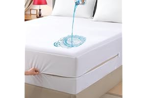 PARKDENY Queen Waterproof Zippered Mattress Encasement, Breathable, Noiseless, Machine-Washable Zipped Mattress Cover, Fitting 7" - 15" Deep Mattress