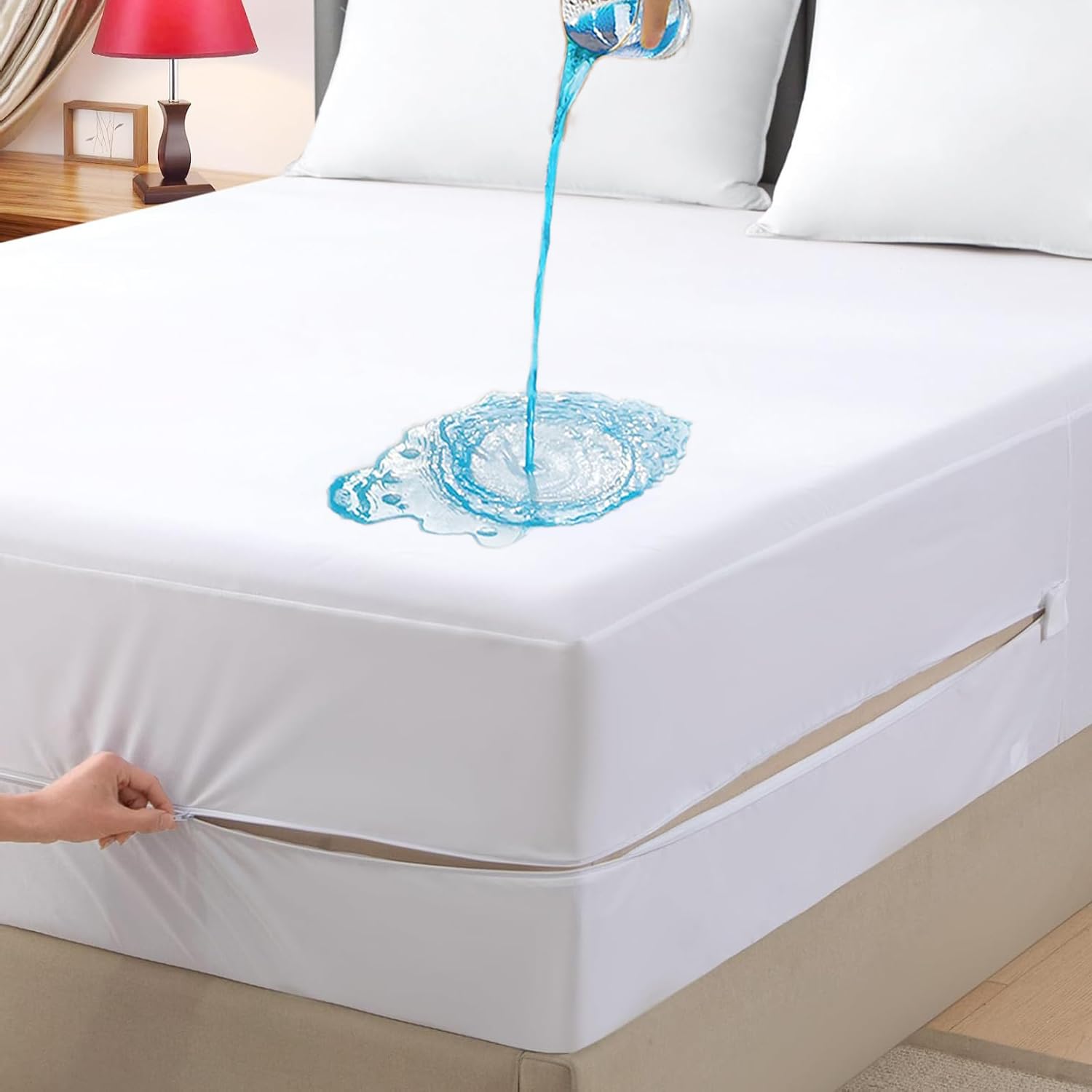 Photo 1 of Full Waterproof Zippered Mattress Encasement, Breathable, Noiseless, Machine-Washable Zipped Mattress Cover, Fitting 7" - 13" Deep Mattress
