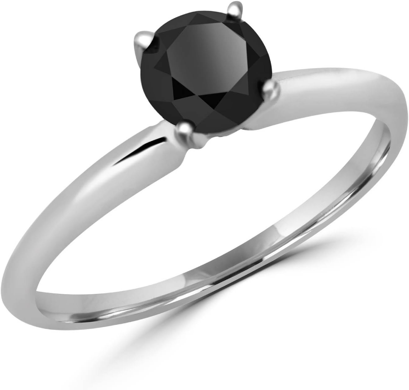 1/3 CT Solitaire Round Black Diamond Engagement Ring in 14K White Gold
